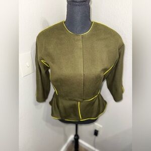 David Peck 100% Organic Wool Olive Green‎ Jacket with Yellow Trim-  Size Medium